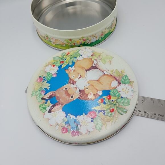 Round Metal Candy Cookie Treat Tin Bunnies‎ Flowers Spring Easter 6.5" - Picture 5 of 5